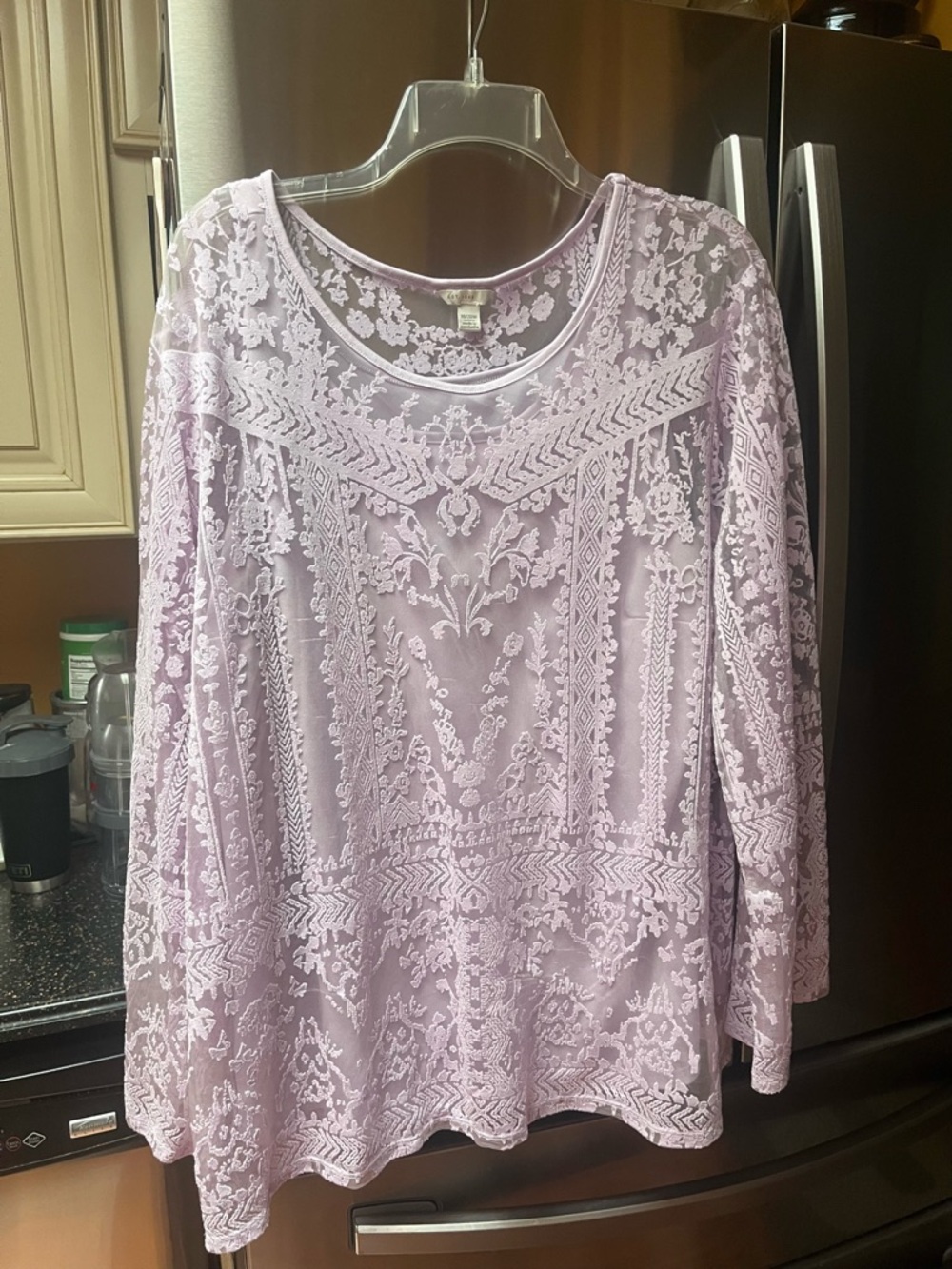 Lace-Embroidered Sheer Blouse in Soft Lilac